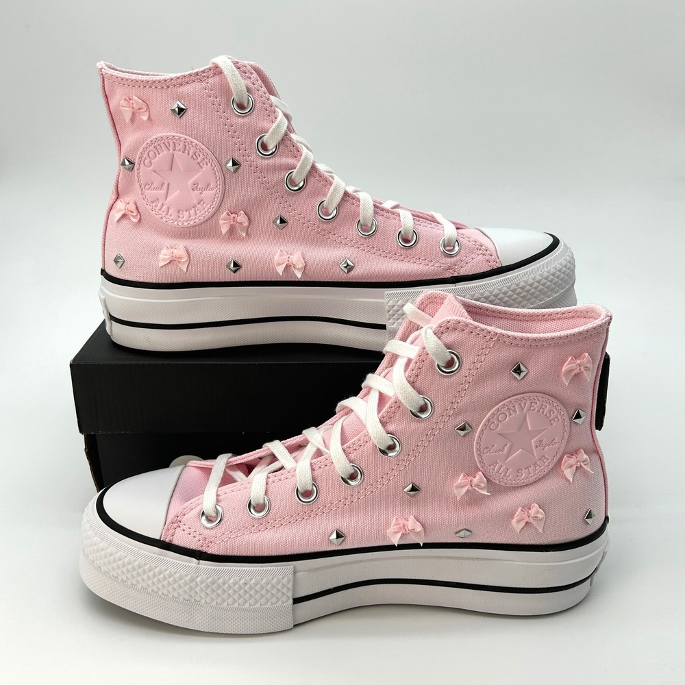 Converse Chuck Taylor All Star Lift Size 7 Womens Sneakers Pink Bows & Studs NEW